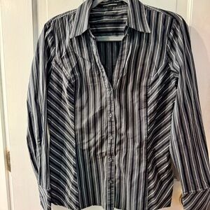 Express Gray & White Striped Button-Down Shirt - Size L, EUC!